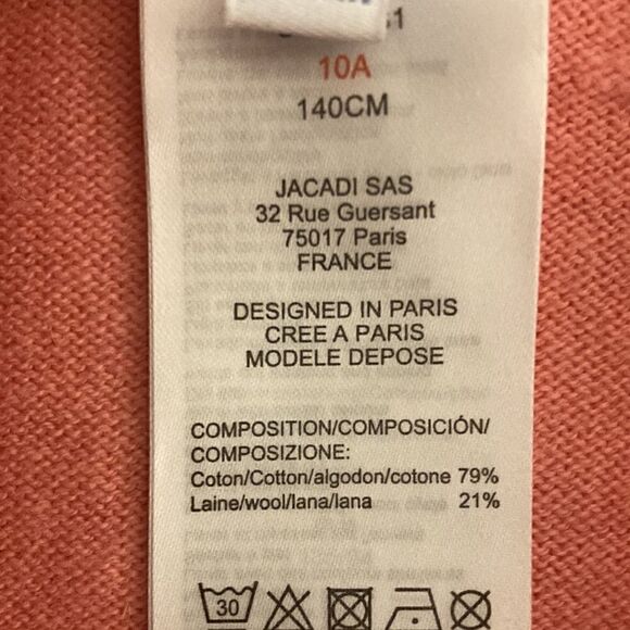 Bonpoint Girls Cardigan with Scalloped Neck and Hem. Pink Cotton/Wool Blend. - Picture 7 of 7